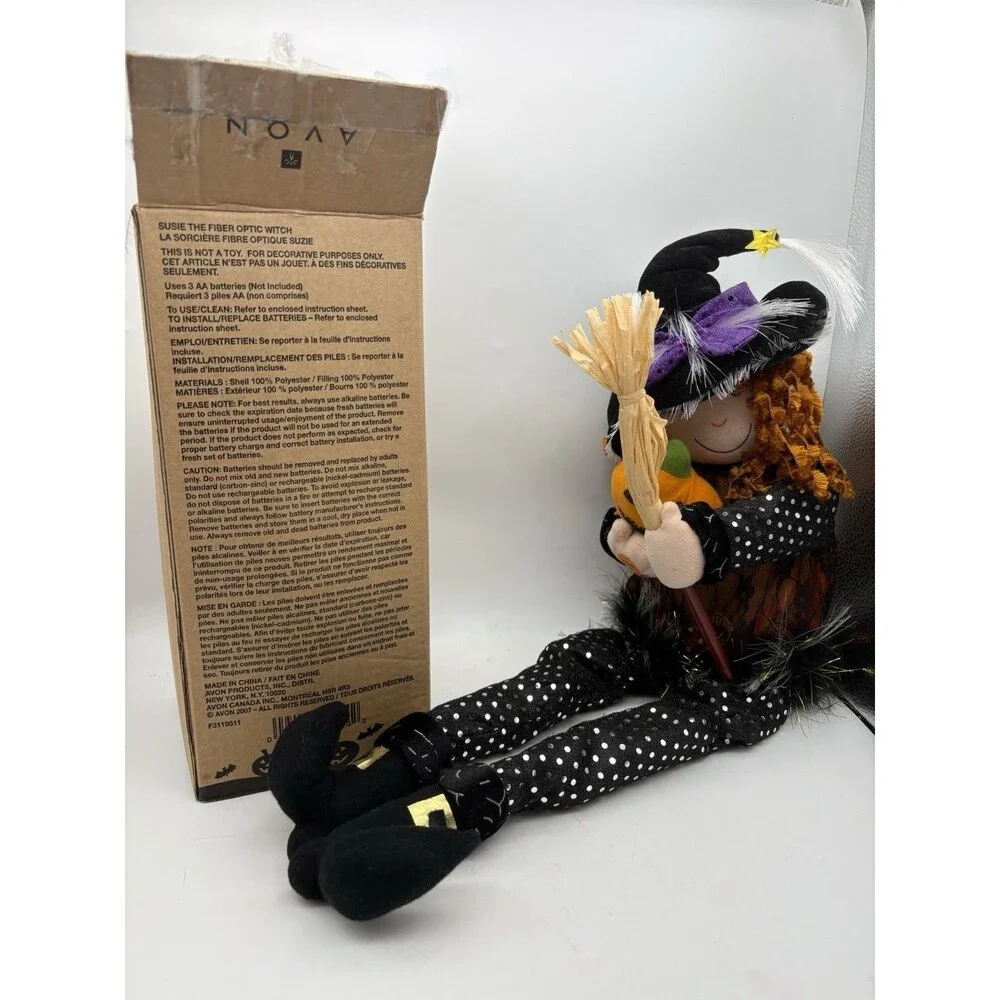 Avon Susie Fiber Optic Witch Halloween Plush Decor 2007 w/ Box Tested